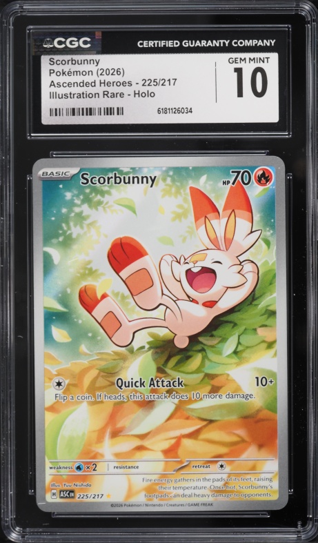 2026 Pokemon Mega Evolution Ascended Heroes IR Scorbunny #225 CGC 10 GEM MINT
