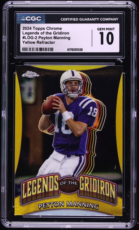 2024 Topps Chrome Legends Of The Gridiron Yellow Refractor Peyton Manning /75 CGC 10 GEM MINT