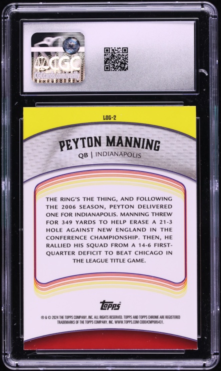 2024 Topps Chrome Legends Of The Gridiron Yellow Refractor Peyton Manning /75 CGC 10 GEM MINT