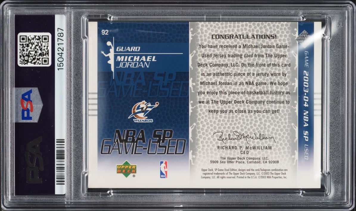 2003 SP Game Used Michael Jordan PATCH #92 PSA 9 MINT