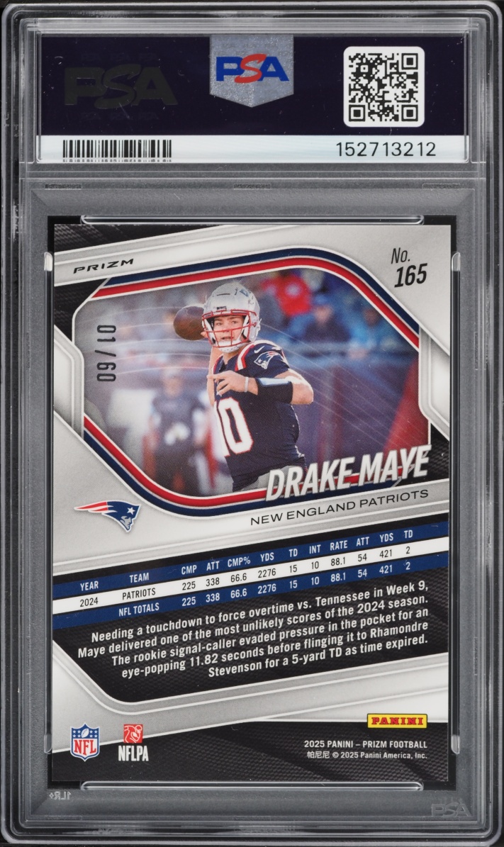 2025 Panini Prizm Super Bowl LX Drake Maye 1/60 #165 PSA 10 GEM MINT