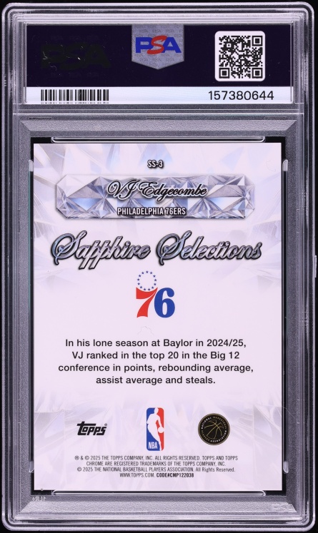 2025 Topps Chrome Sapphire Edition Selections Orange VJ Edgecombe ROOKIE /25 #SS-3 PSA 10 GEM
