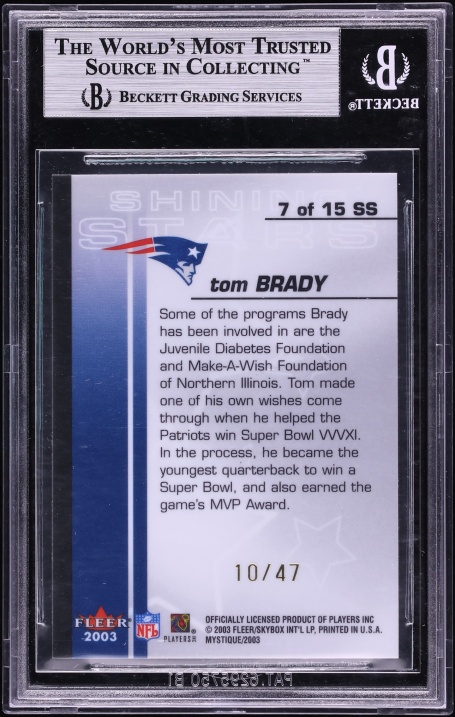 2003 Fleer Mystique Shining Stars Gold Tom Brady /47 #7 BGS 9 MINT