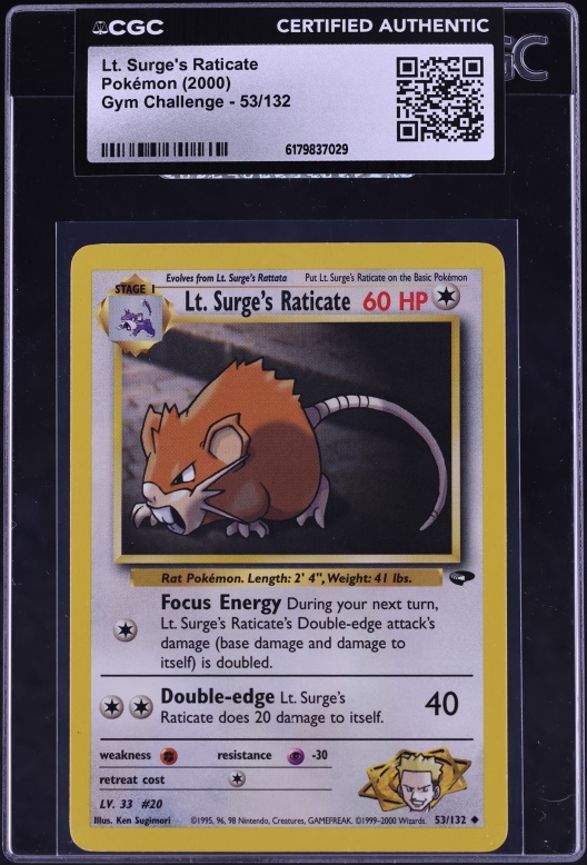 2000 Pokemon Gym Challenge Lt. Surge's Raticate #53 CGC AUTH