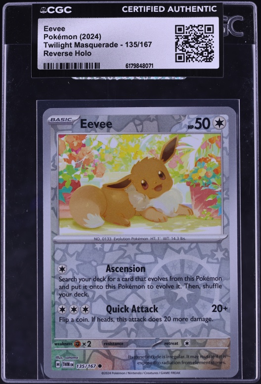 2024 Pokemon Scarlet & Violet Twilight Masquerade Reverse Holo Eevee #135 CGC AUTH
