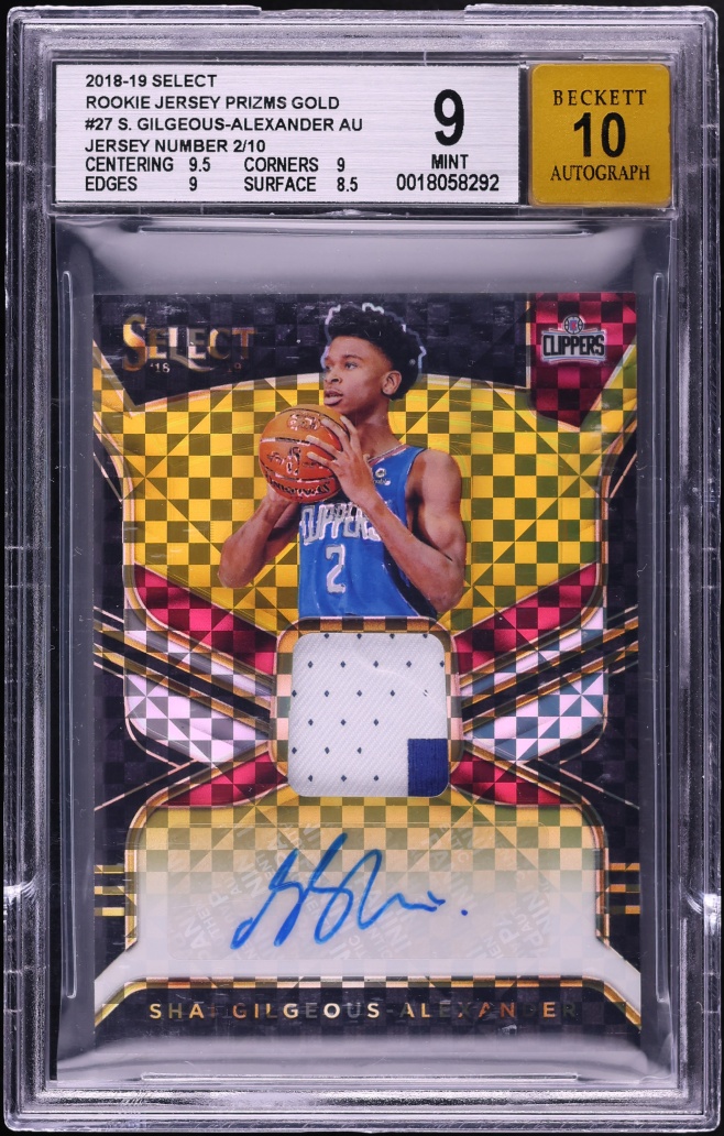 2018 Select Gold Prizm Shai Gilgeous-Alexander ROOKIE PATCH AUTO /10 #RJA-SGA BGS 9 MINT
