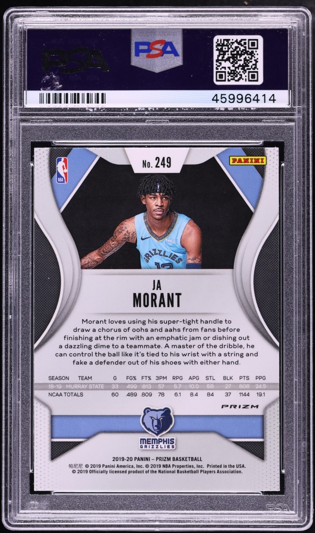 2019 Panini Prizm Silver Ja Morant ROOKIE #249 PSA 10 GEM MINT
