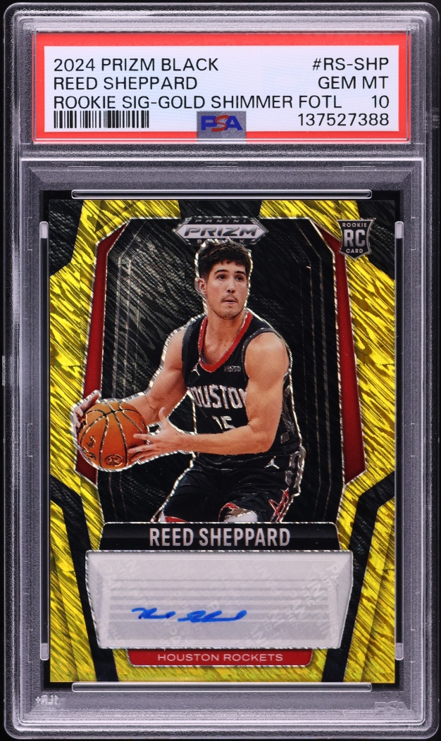 2024 Panini Prizm Black Gold Shimmer FOTL Reed Sheppard ROOKIE AUTO /10 #RS-SHP PSA 10 GEM MINT