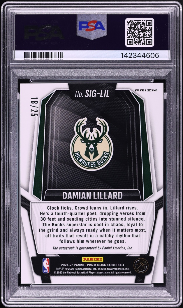 2024 Panini Prizm Black Mojo Damian Lillard AUTO /25 #SIG-LIL PSA 9 MINT