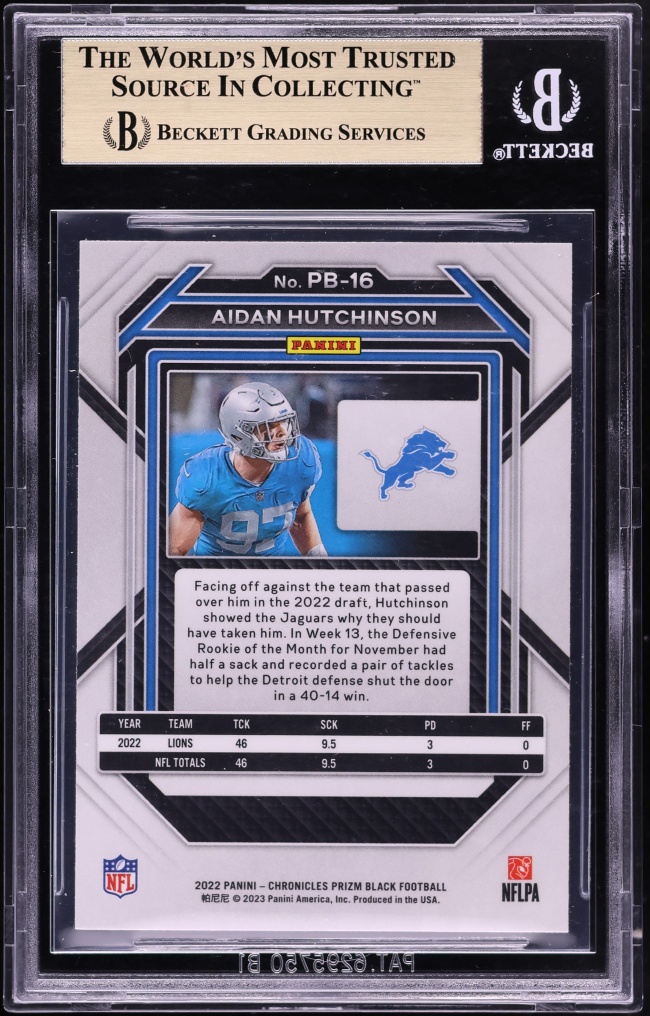 2022 Panini Chronicles Prizm Black Aidan Hutchinson ROOKIE #16 BGS 9.5 GEM MINT