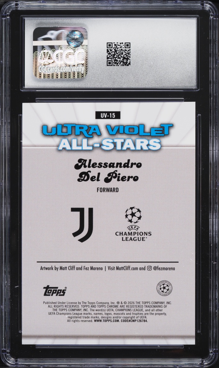 2025 Topps Chrome UEFA CC Ultra Violet Alessandro Del Piero #UV-15 CGC 10 GEM MINT