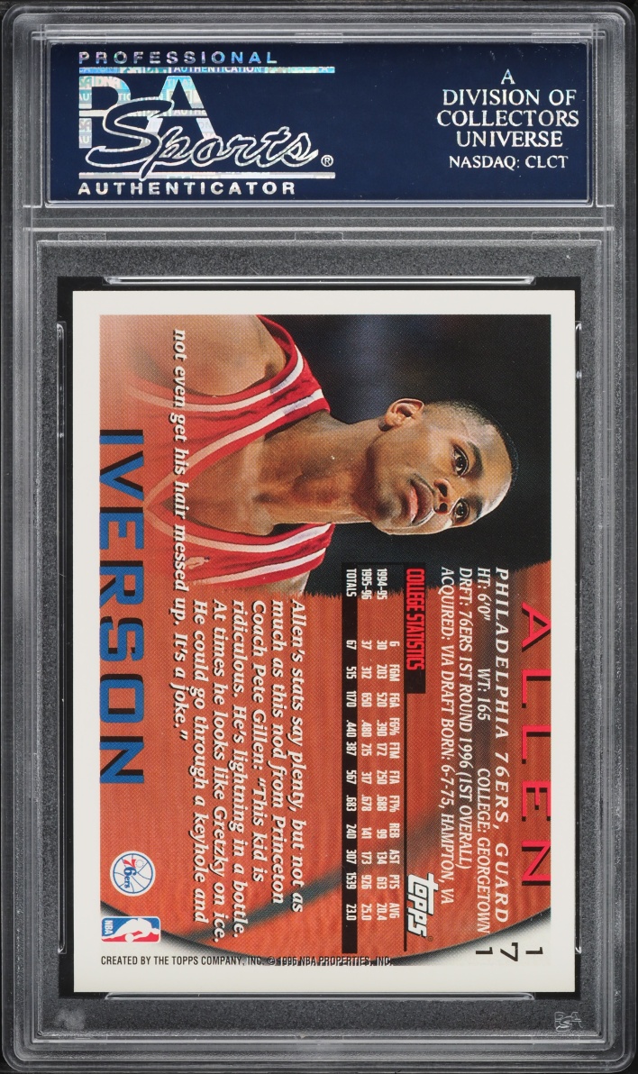 1996 Topps Basketball Allen Iverson ROOKIE #171 PSA 10 GEM MINT