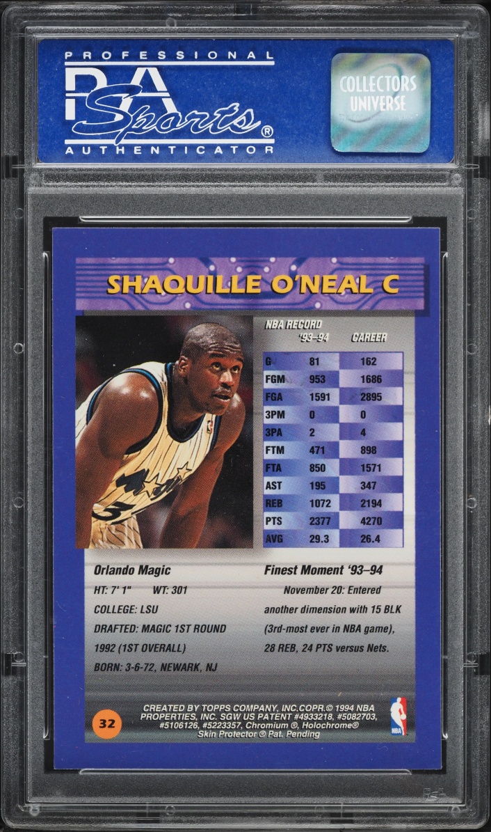 1994 Finest Refractor w/ Coating Shaquille O'Neal #32 PSA 9 MINT