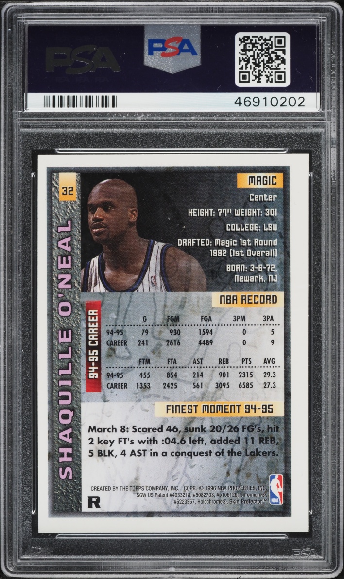 1995 Finest Refractor Shaquille O'Neal #32 PSA 9 MINT