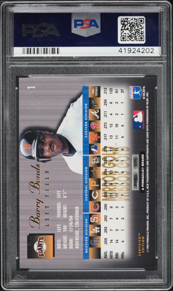 1995 Select Certified Mirror Gold Barry Bonds #1 PSA 9 MINT