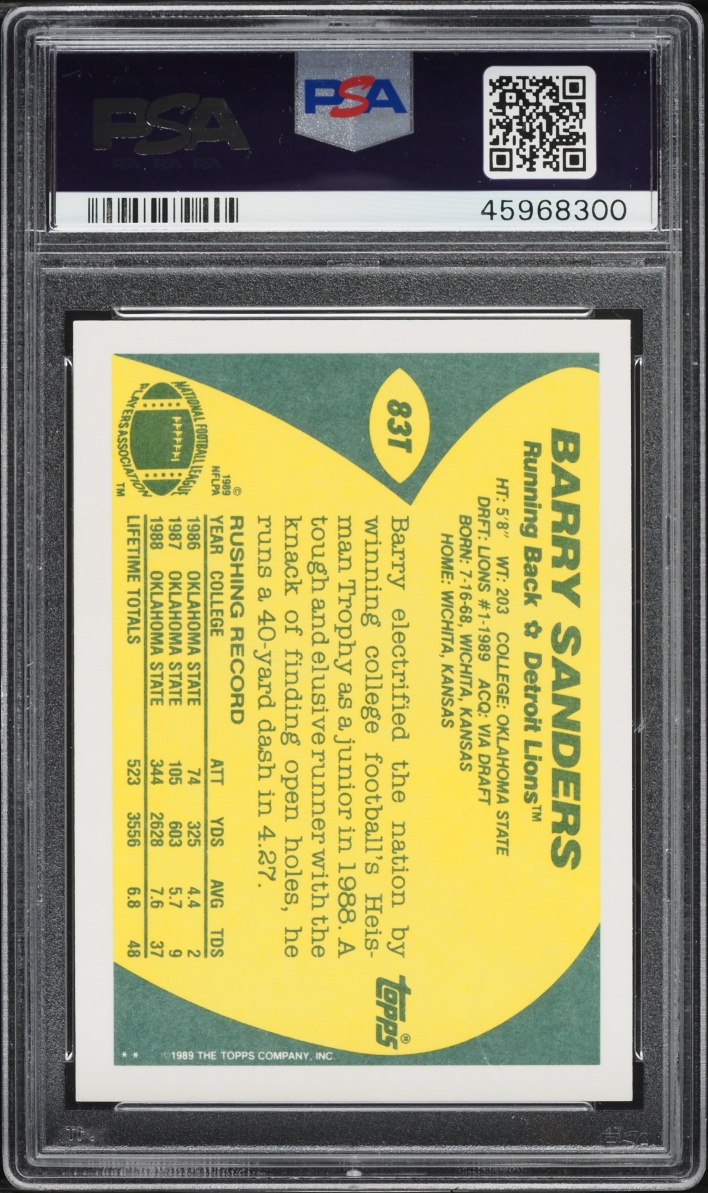 1989 Topps Traded Barry Sanders ROOKIE #83T PSA 10 GEM MINT