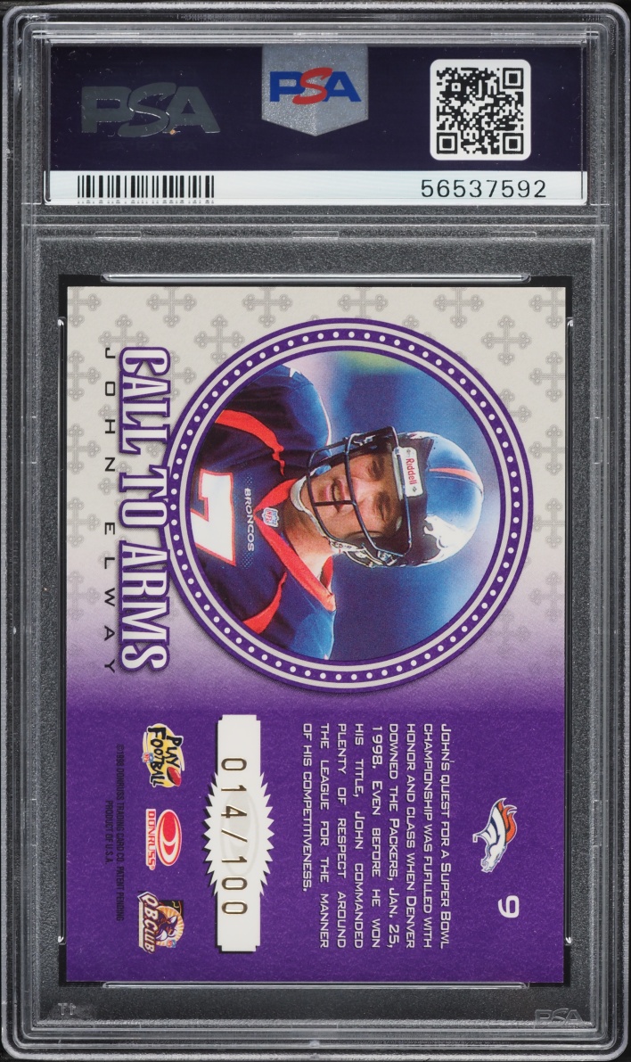 1998 Leaf Rookies & Stars Crusade Purple John Elway /100 #9 PSA 9 MINT