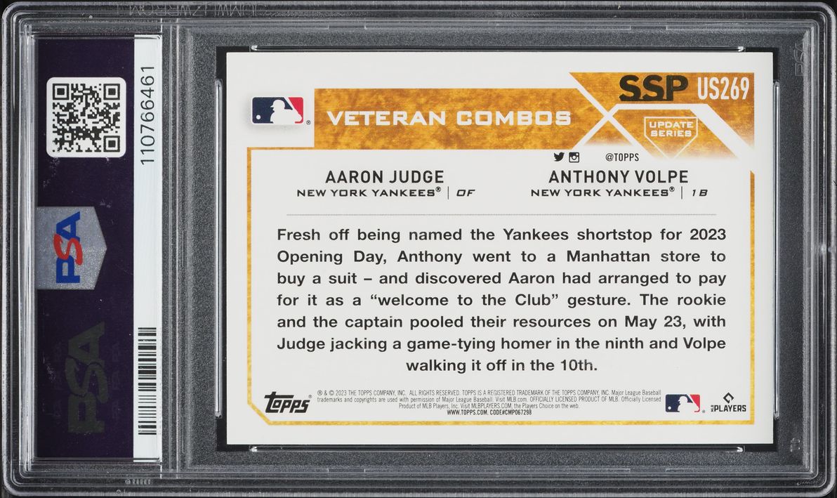 2023 Topps Update Aaron Judge Anthony Volpe SSP ROOKIE #US269 PSA 10 GEM MINT