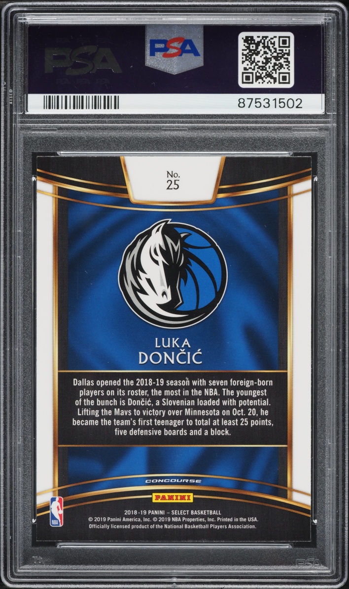 2018 Select Concourse Luka Doncic ROOKIE #25 PSA 10 GEM MINT