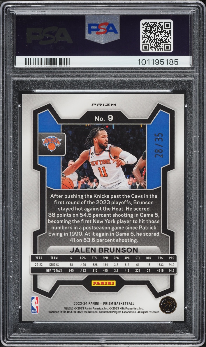 2023 Panini Prizm Blue Shimmer FOTL Jalen Brunson /35 #9 PSA 6 EXMT