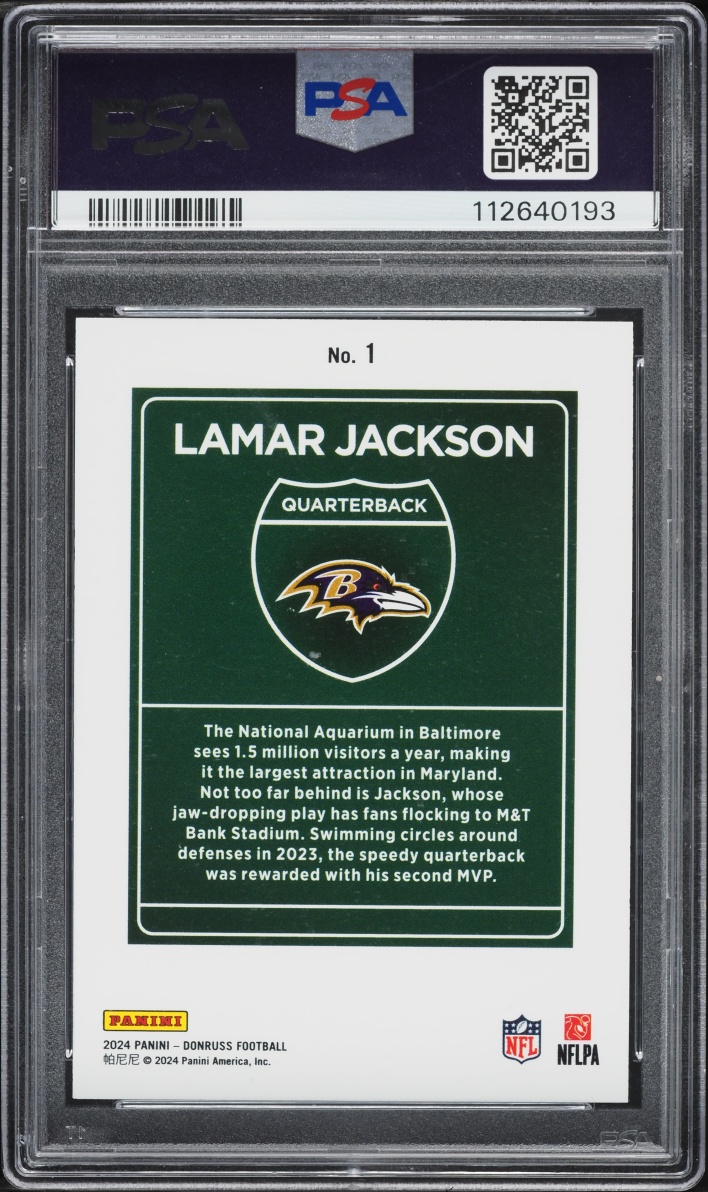 2024 Donruss Downtown Lamar Jackson #1 PSA 9 MINT