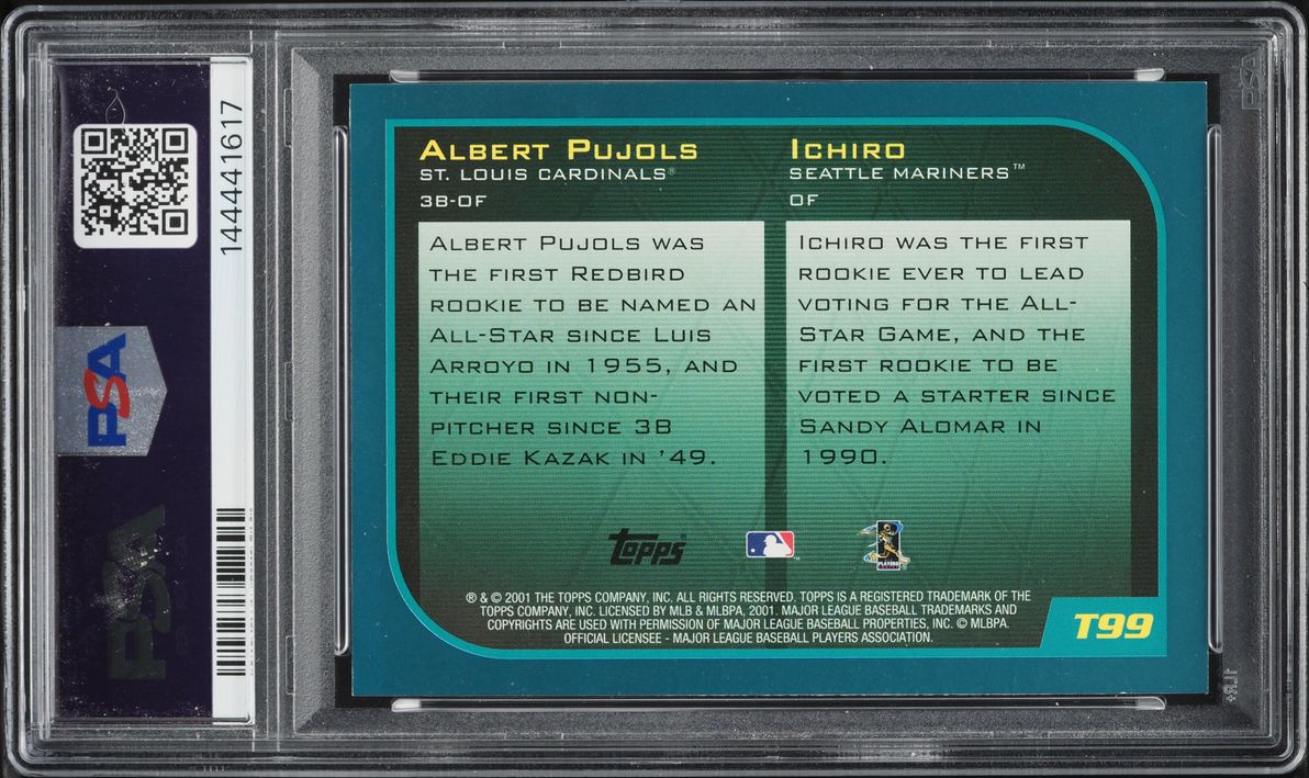 2001 Topps Traded Ichiro Suzuki & Albert Pujols ROOKIE #T99 PSA 9 MINT