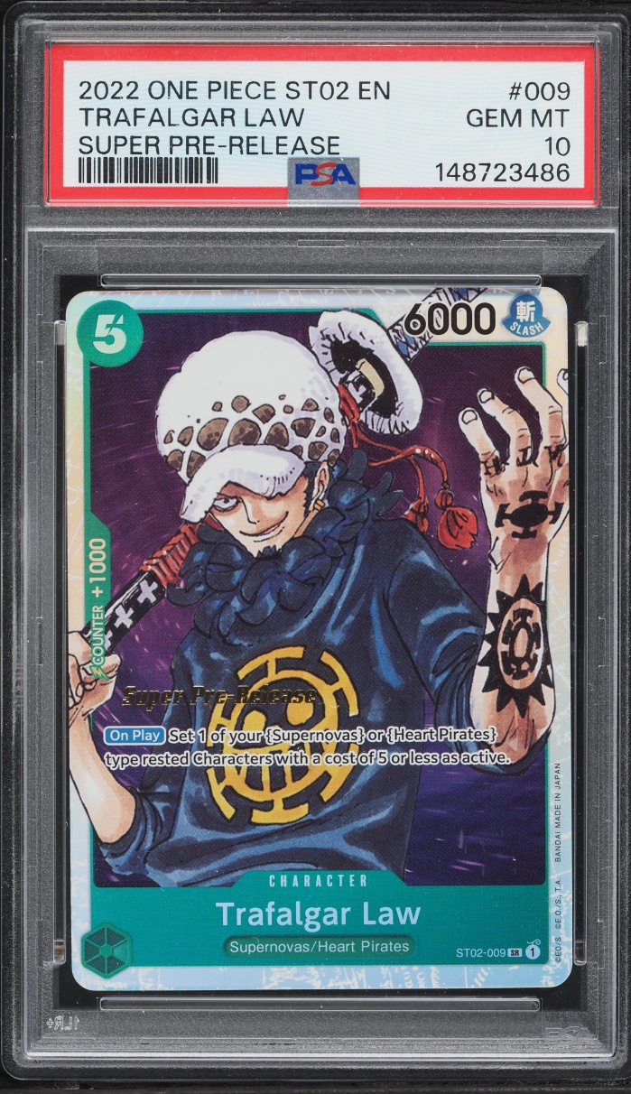 2022 One Piece Worst Generation Super Pre-Release SR Trafalgar Law #ST02-009 PSA 10 GEM MINT