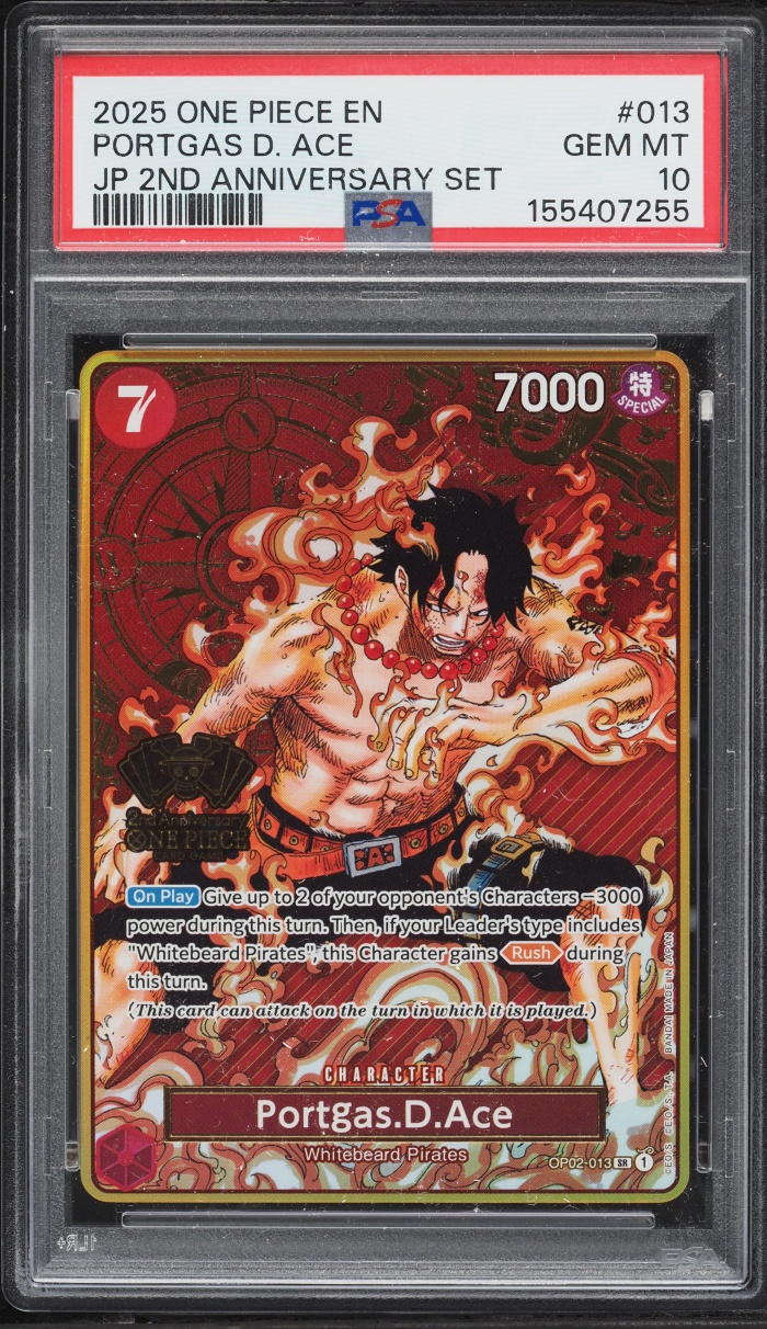 2025 One Piece 2nd Anniversary Set Alt Art Portgas D. Ace #013 PSA 10 GEM MINT