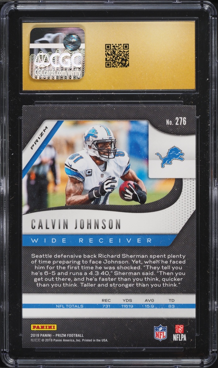 2019 Panini Prizm Red Ice Calvin Johnson #276 CGC 10 PRISTINE