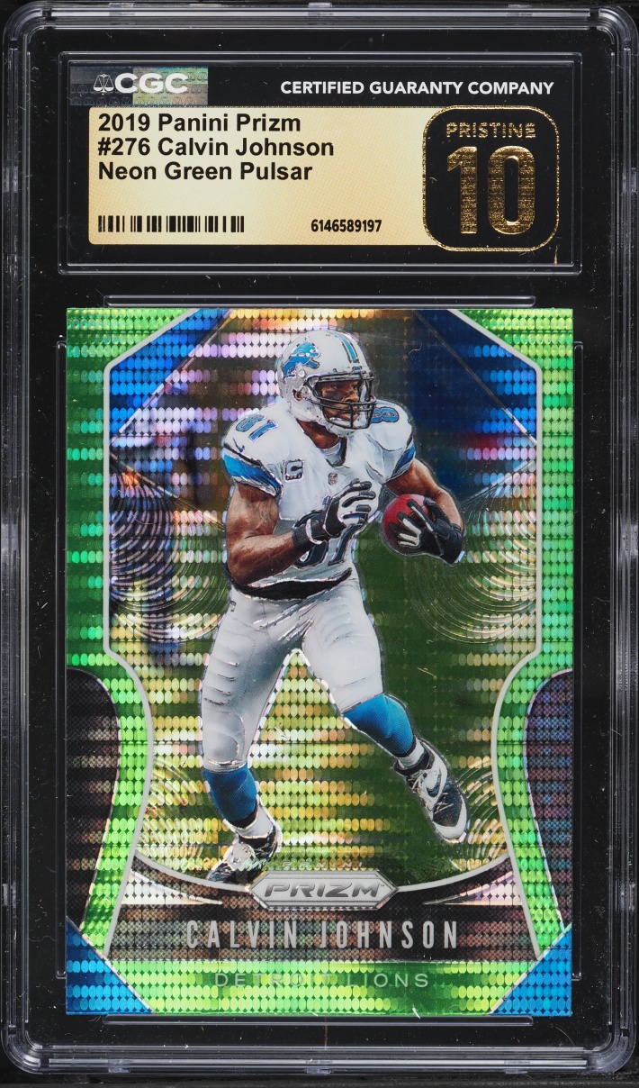 2019 Panini Prizm Neon Green Pulsar Calvin Johnson #276 CGC 10 PRISTINE