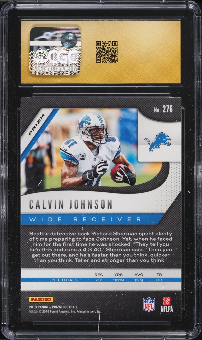 2019 Panini Prizm Neon Green Pulsar Calvin Johnson #276 CGC 10 PRISTINE