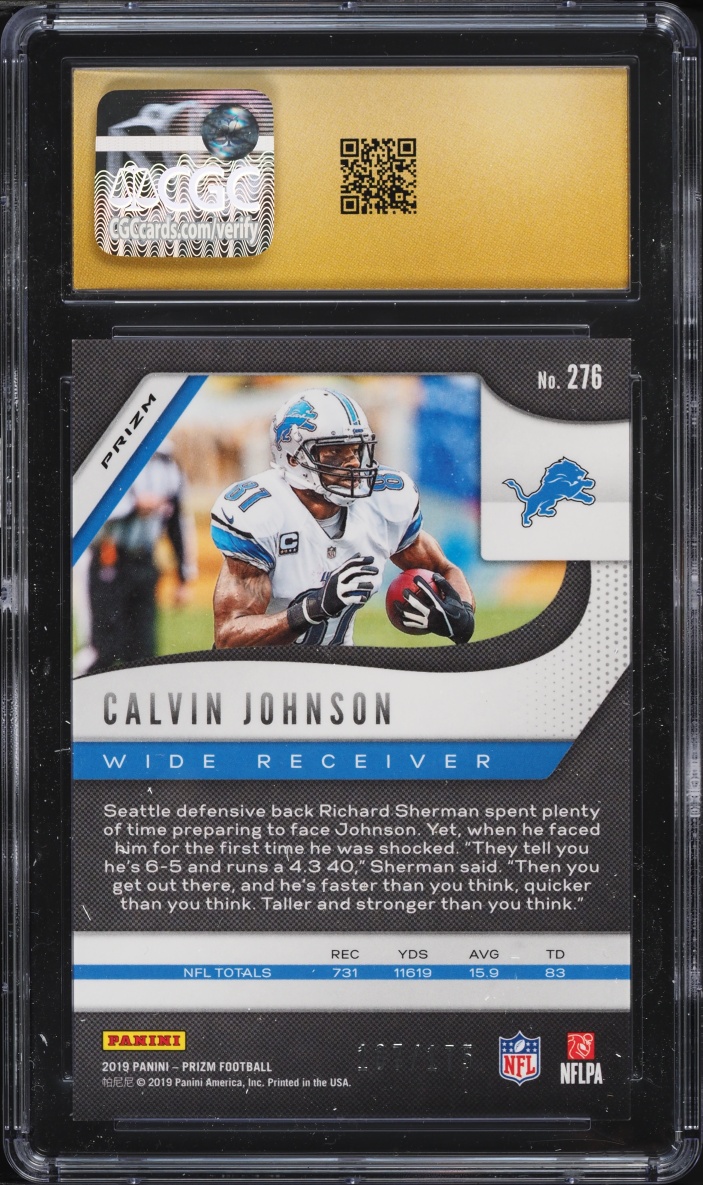 2019 Panini Prizm Hyper Calvin Johnson /175 #276 CGC 10 PRISTINE