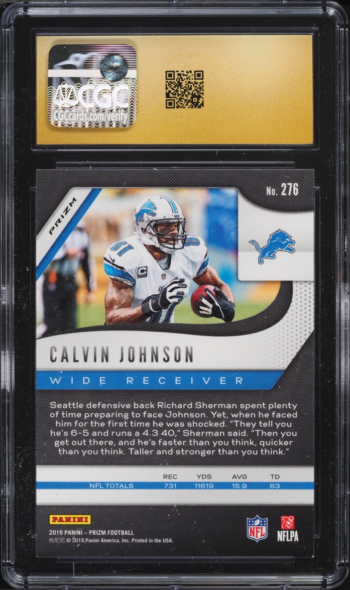 2019 Panini Prizm Red Calvin Johnson #276 CGC 10 PRISTINE
