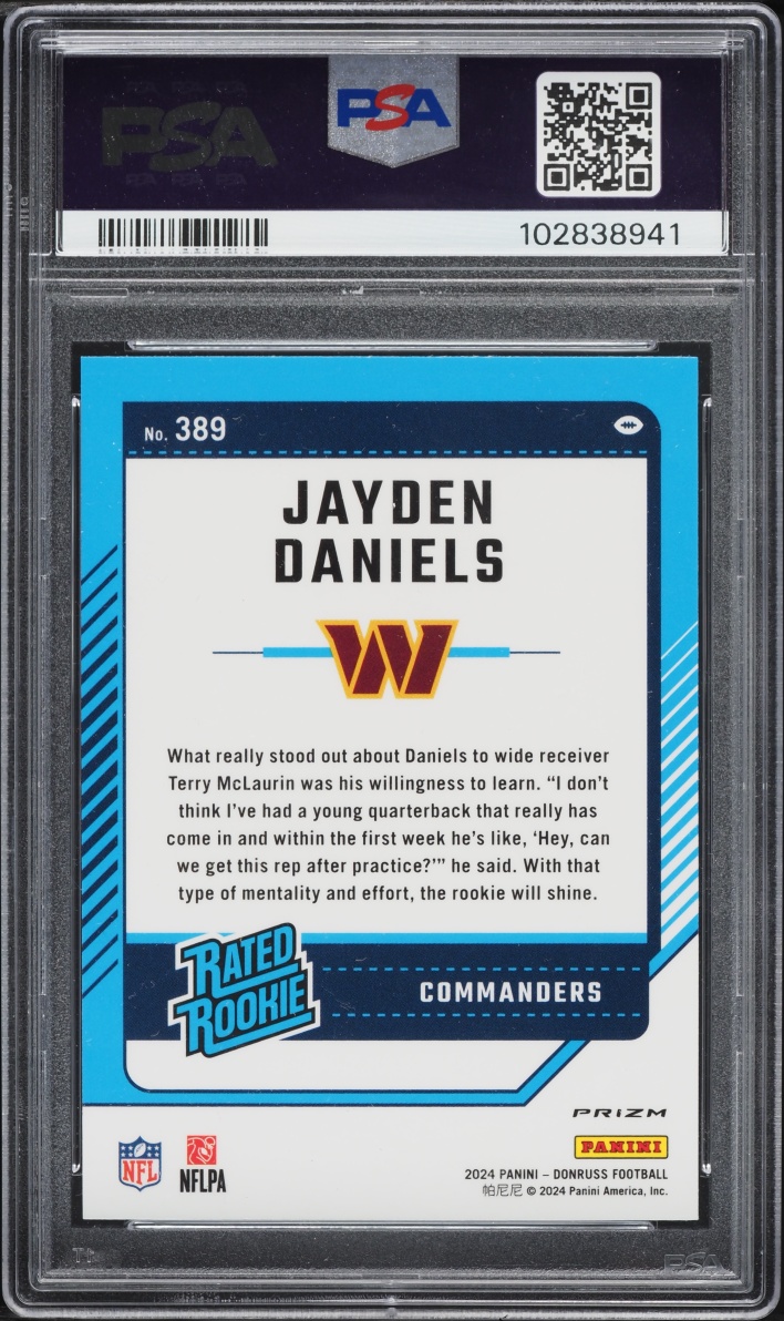 2024 Donruss Optic Preview Red Pandora Prizm Jayden Daniels ROOKIE #389 PSA 10 GEM MINT