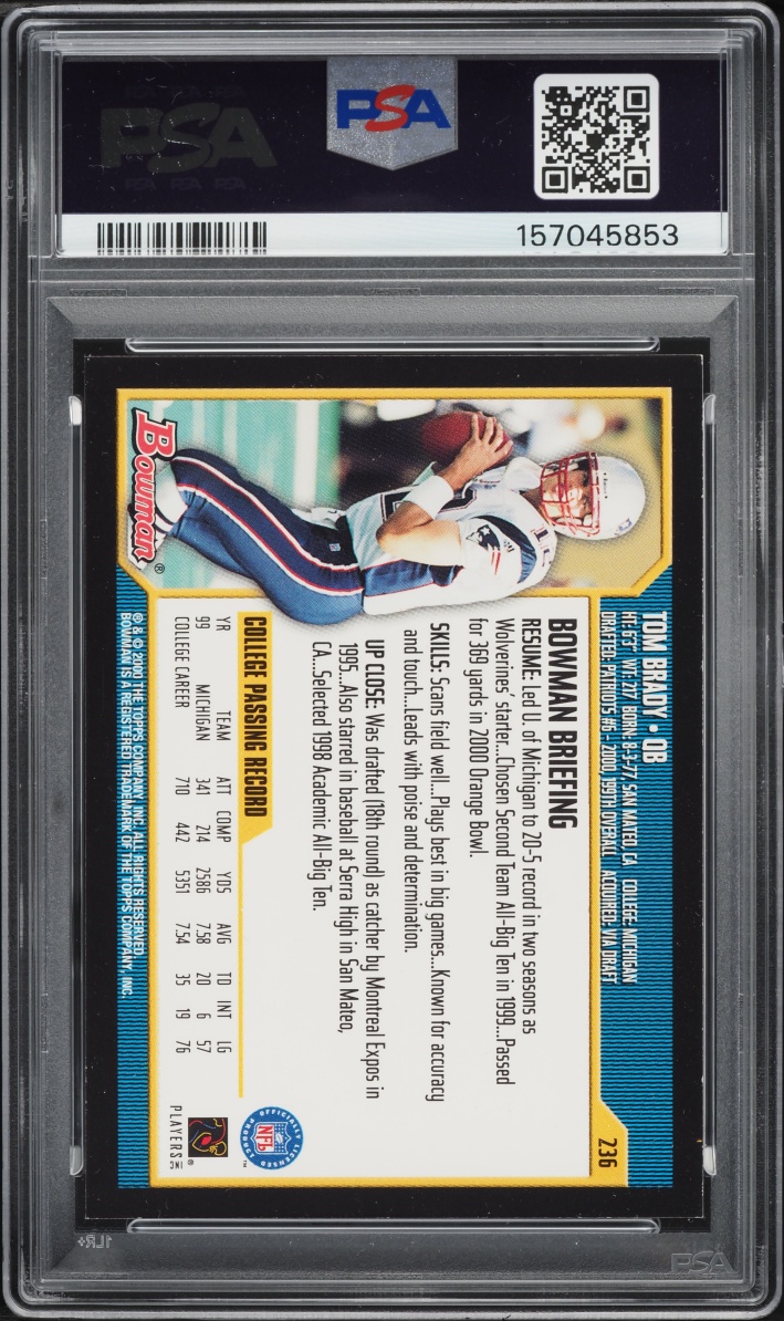 2000 Bowman Football Tom Brady ROOKIE #236 PSA 6 EXMT