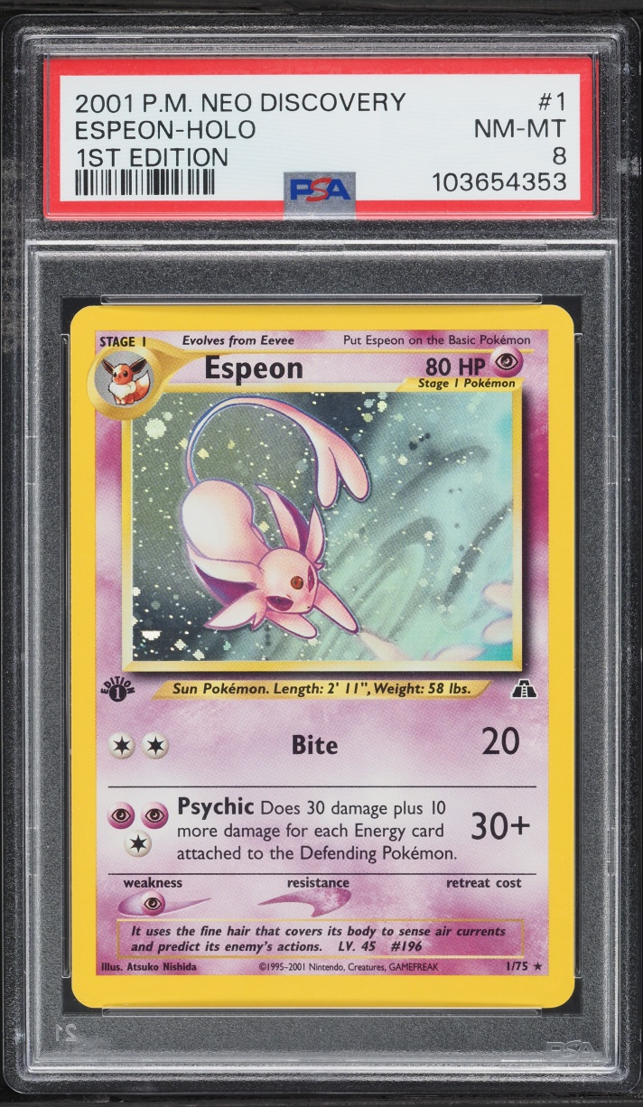2001 Pokemon Neo Discovery 1st Edition Holo Espeon #1 PSA 8 NM-MT