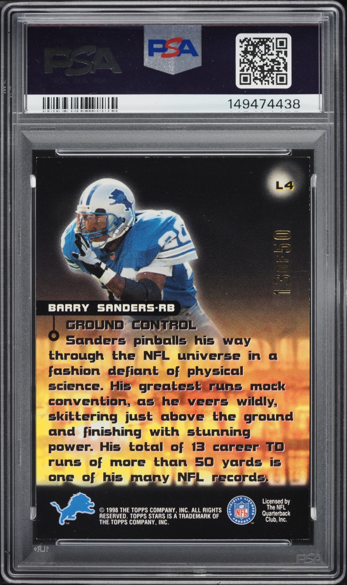 1998 Topps Stars Luminaries Gold Barry Sanders /50 #L4 PSA 7.5 NRMT+