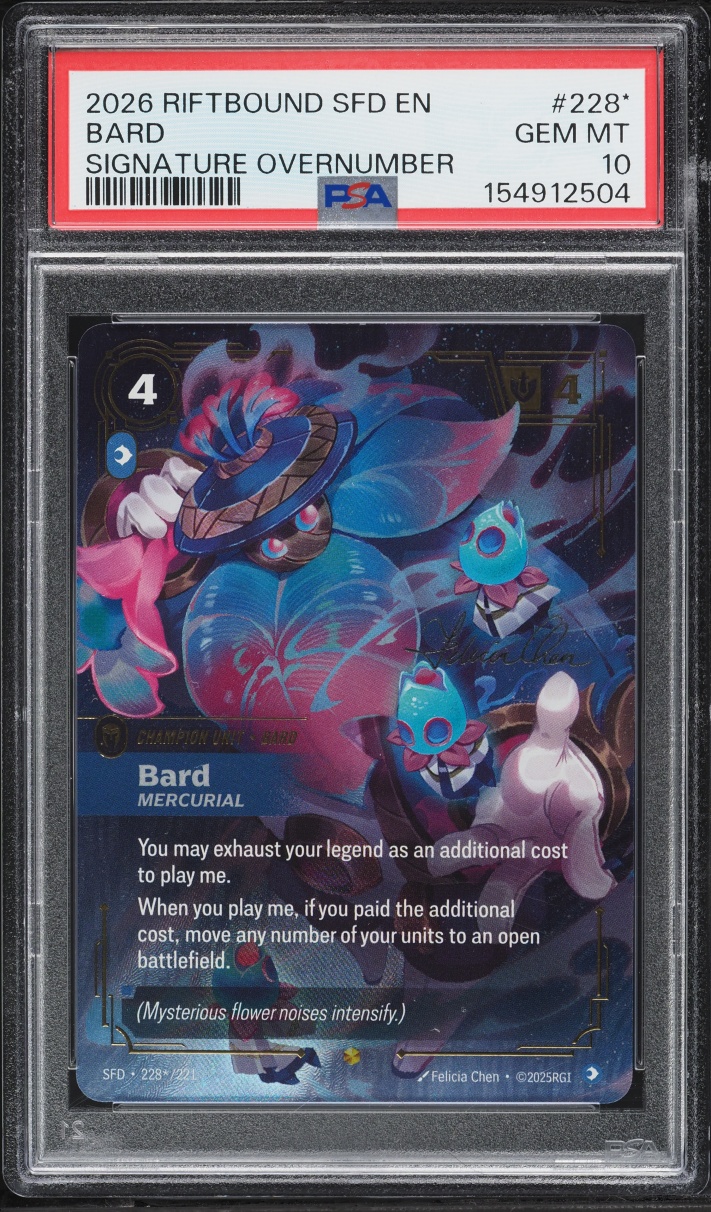 2026 Riftbound League Of Legends Spiritforged Signature Overnumber Bard #228* PSA 10 GEM MINT