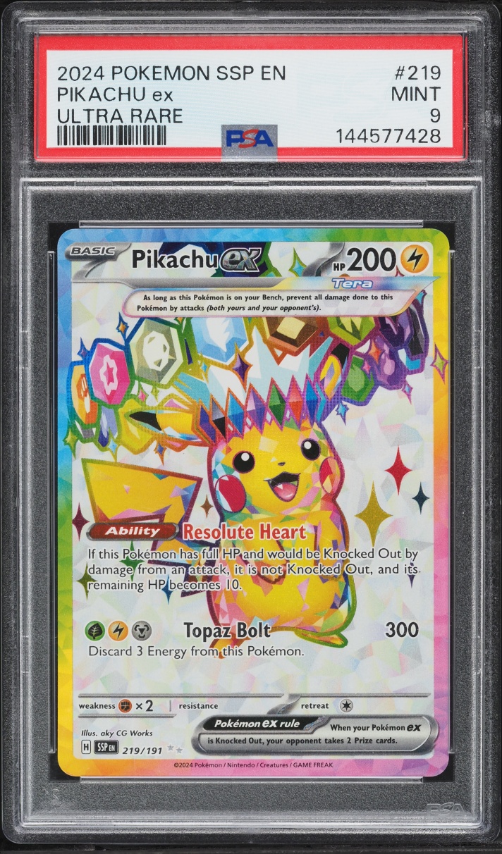 2024 Pokemon Scarlet & Violet Surging Sparks Full Art Pikachu Ex #219 PSA 9 MINT