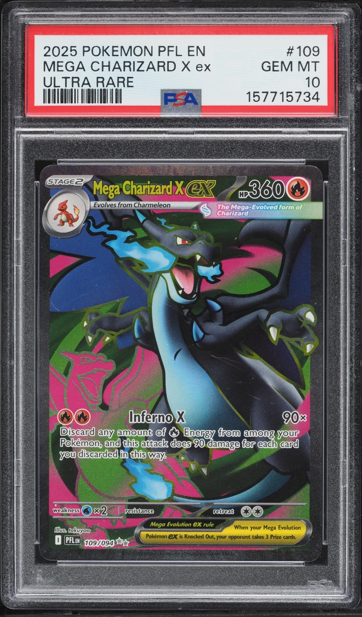 2025 Pokemon Mega Evolution Phantasmal Flames Full Art Mega Charizard X EX #109 PSA 10 GEM MINT
