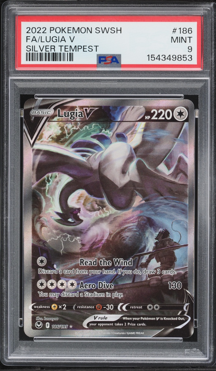 2022 Pokemon Sword & Shield Silver Tempest Full Art Lugia V #186 PSA 9 MINT