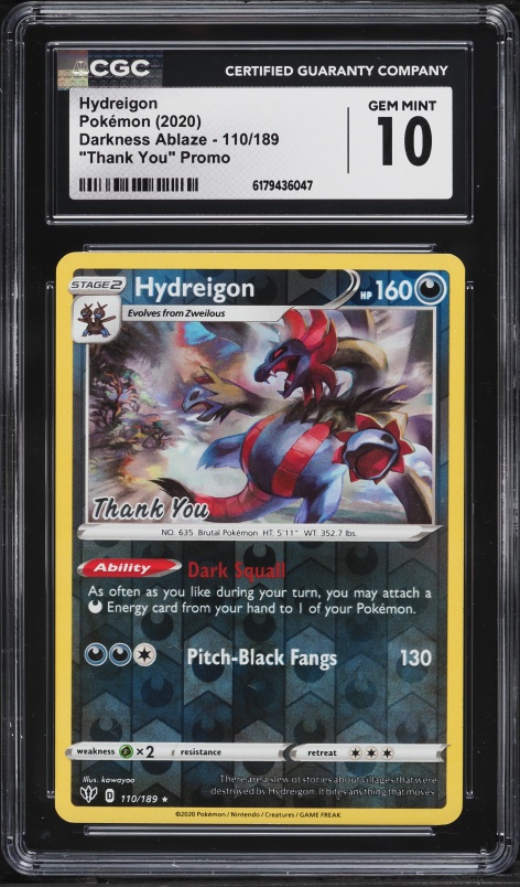 2020 Pokemon Darkness Ablaze Thank You Promo Hydreigon #110 CGC 10 GEM MINT