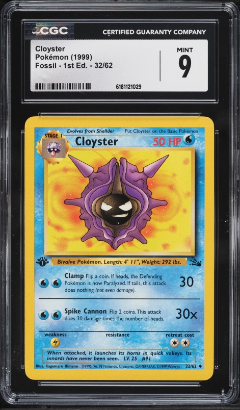 1999 Pokemon Fossil 1st Edition Cloyster #32 CGC 9 MINT