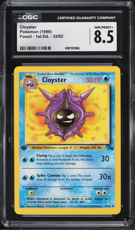 1999 Pokemon Fossil 1st Edition Cloyster #32 CGC 8.5 NM-MT+