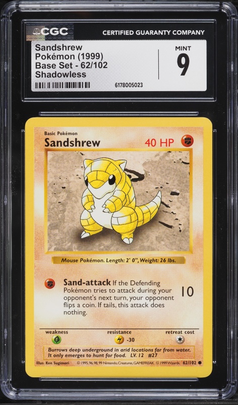 1999 Pokemon Base Set Shadowless Sandshrew #62 CGC 9 MINT