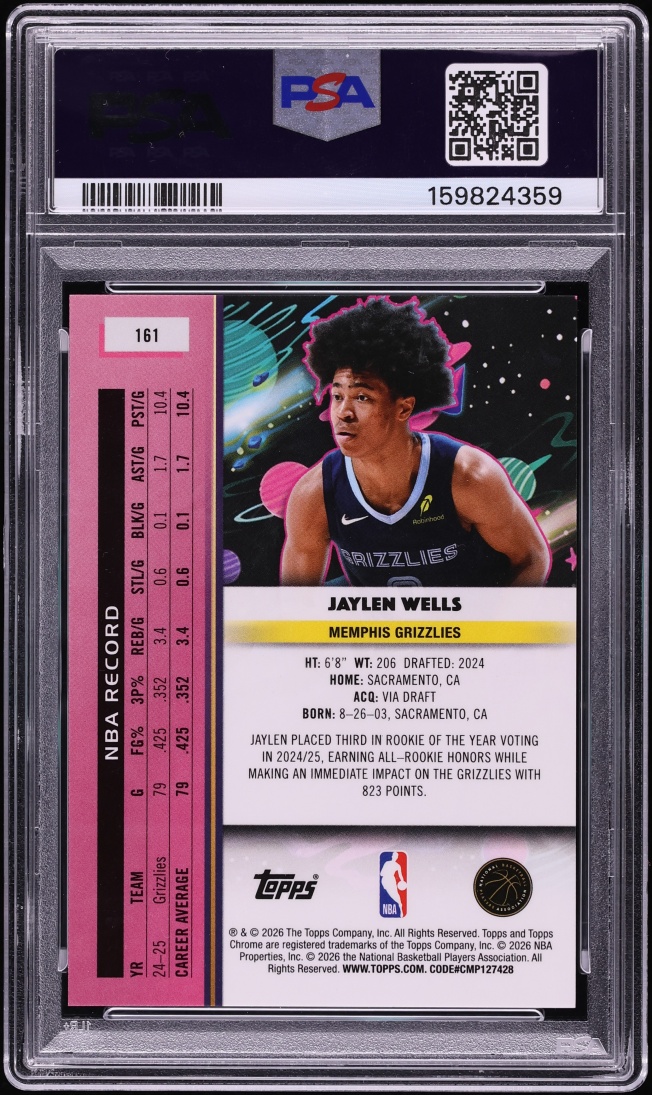 2025 Topps Chrome Cosmic Gold Interstellar Jaylen Wells /50 #161 PSA 10 GEM MINT