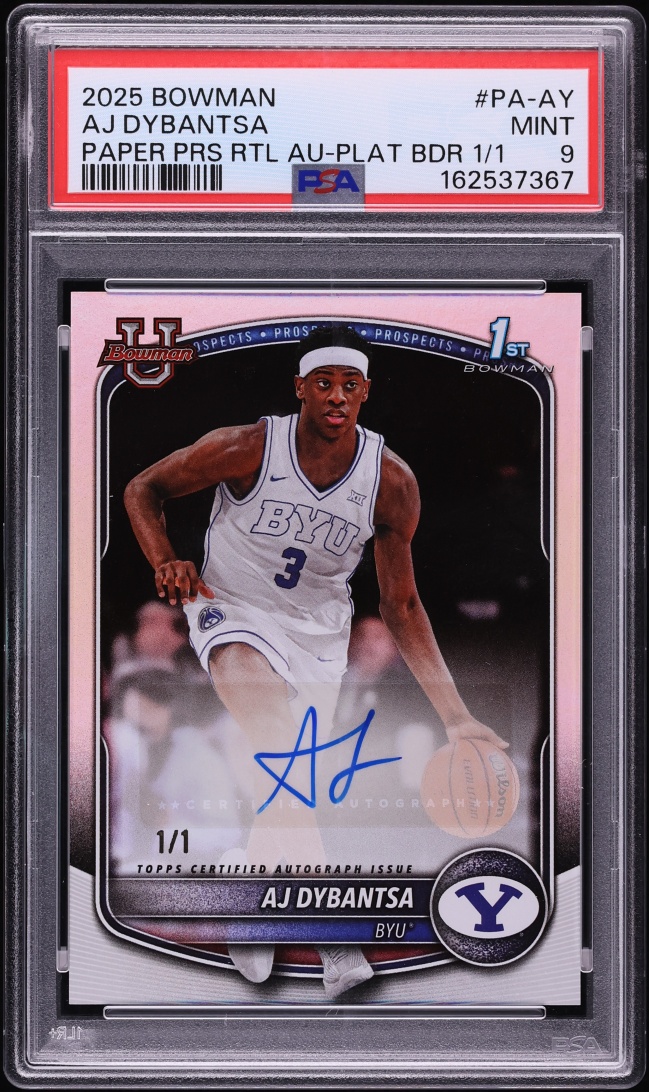 2025 Bowman Paper Retail Platinum Border AJ Dybantsa PROSPECT AUTO 1/1 #PA-AY PSA 9 MINT