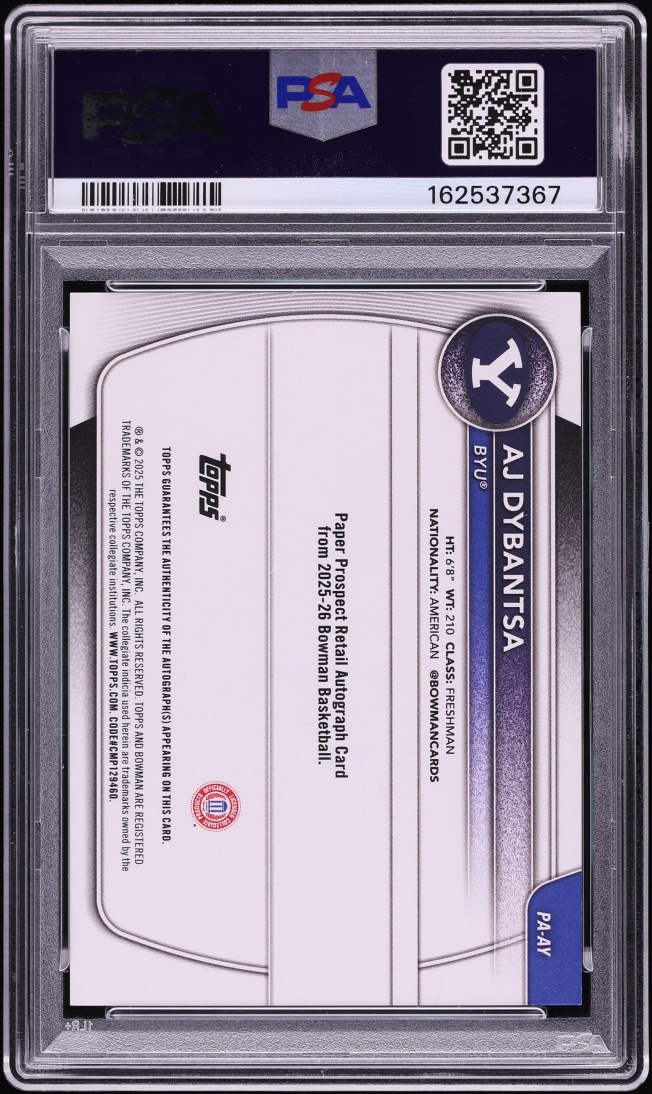 2025 Bowman Paper Retail Platinum Border AJ Dybantsa PROSPECT AUTO 1/1 #PA-AY PSA 9 MINT