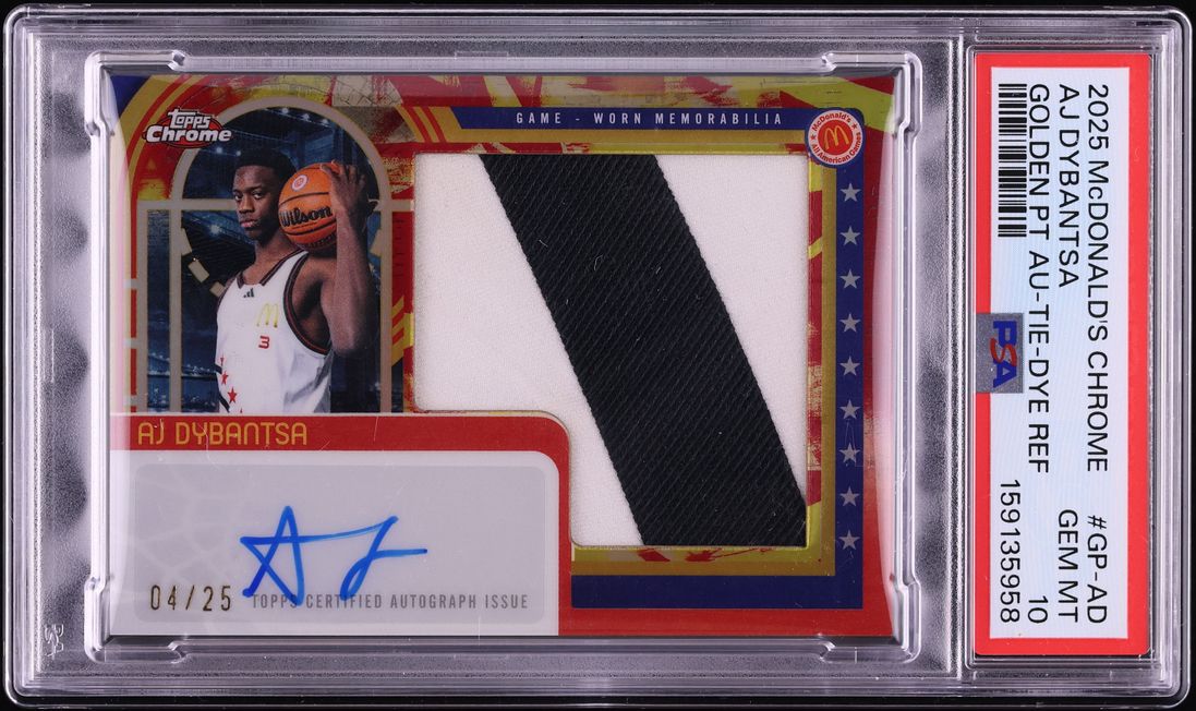 2025 Topps Chrome McDonald's All American Golden Tie-Dye Ref AJ Dybantsa PATCH AUTO /25 PSA 10