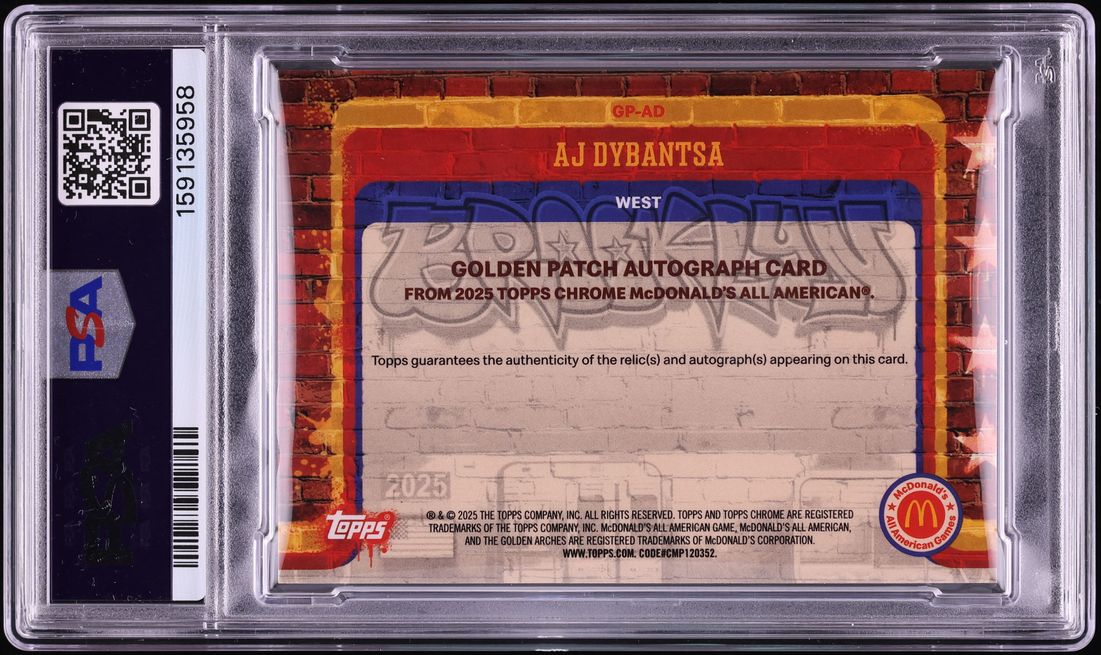 2025 Topps Chrome McDonald's All American Golden Tie-Dye Ref AJ Dybantsa PATCH AUTO /25 PSA 10